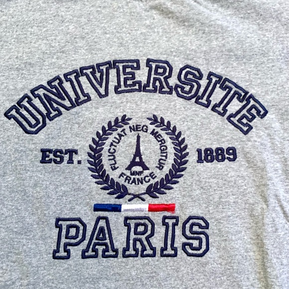 PARIS COTTON T SHIRT UNIVERSITE DE PARIS EMBROIDERED GRAY SZ MED NEW UNISEX. - Picture 2 of 4
